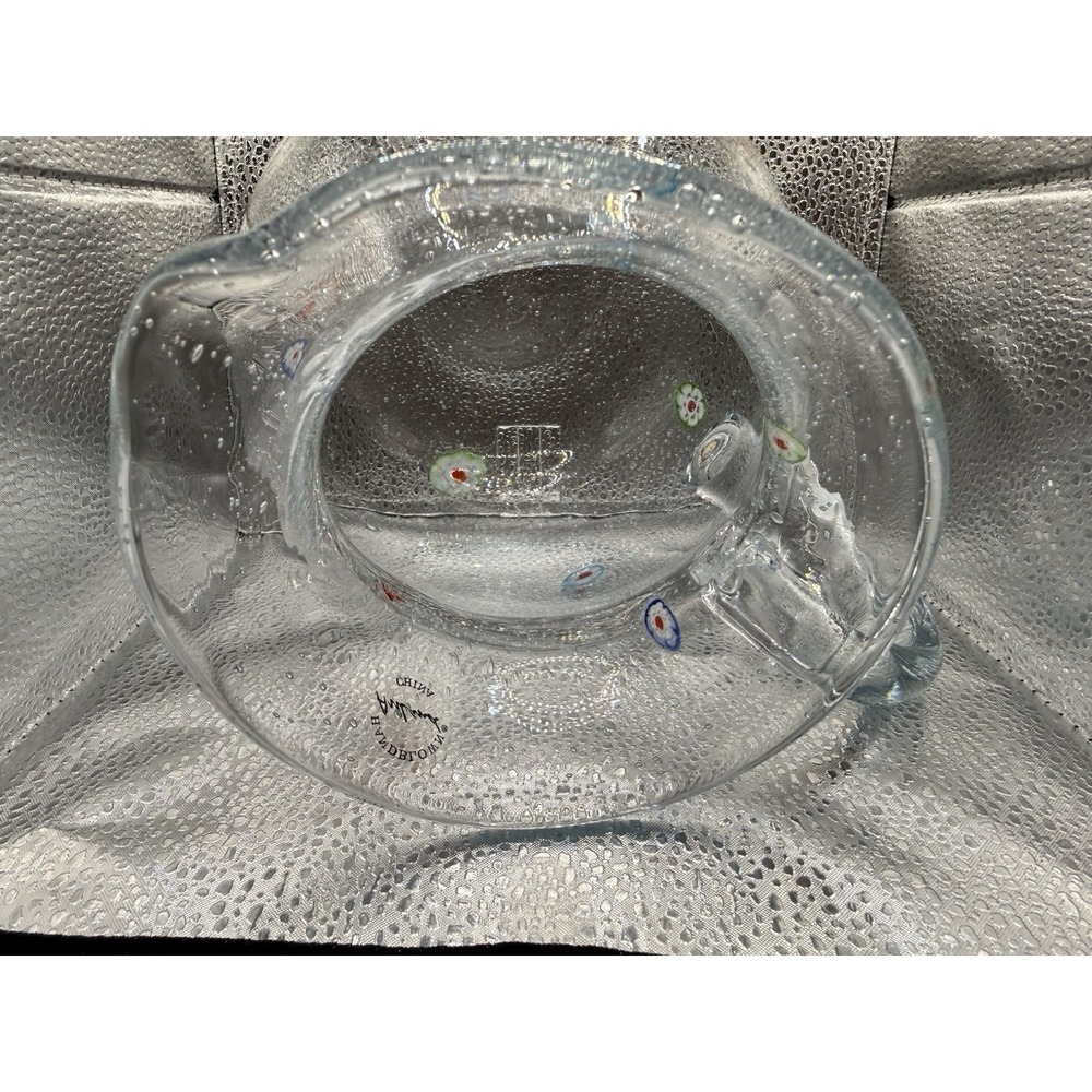 Hand Blown Clear Glass Pitcher with Millefiori  9" x 7" - Picture 6 of 7